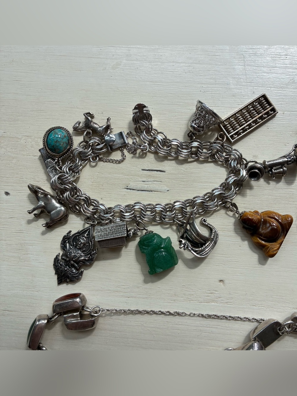 Lot of 4 Vintage Bracelets - 3 sterling silver and 1 jade like bangle - Picture 2 of 7